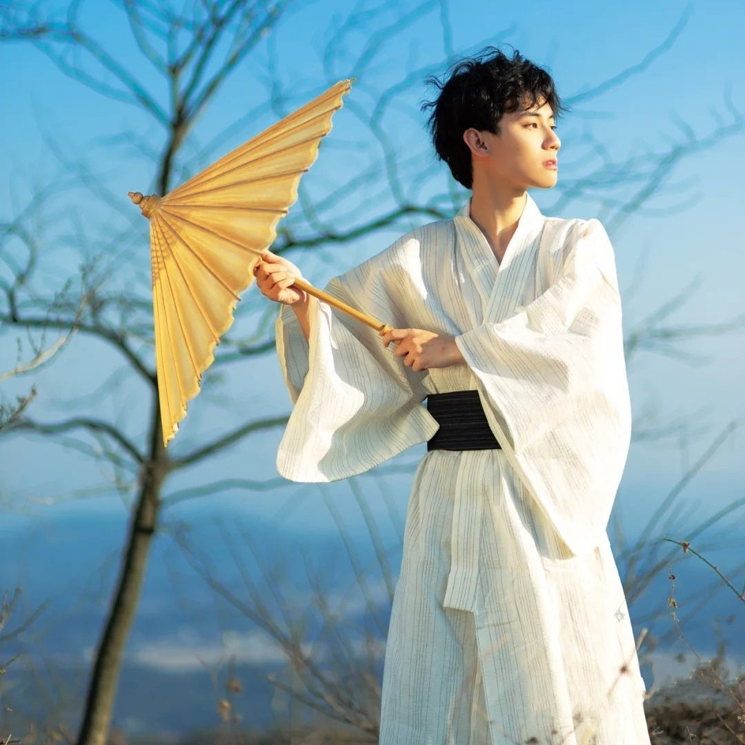 Men's traditional Japanese kimono bath robe by Golden Heir, featuring intricate patterns and a comfortable, elegant fit.