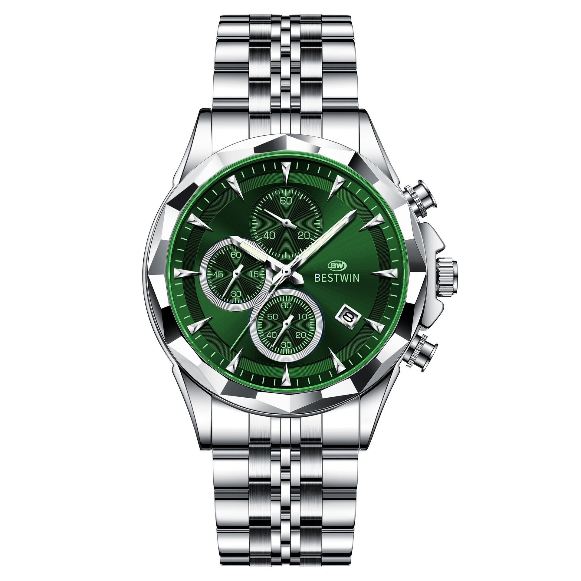 Golden Heir men's luminous six-hand personalized watch with stylish design and eye-catching appearance, showcasing the watch face and details.