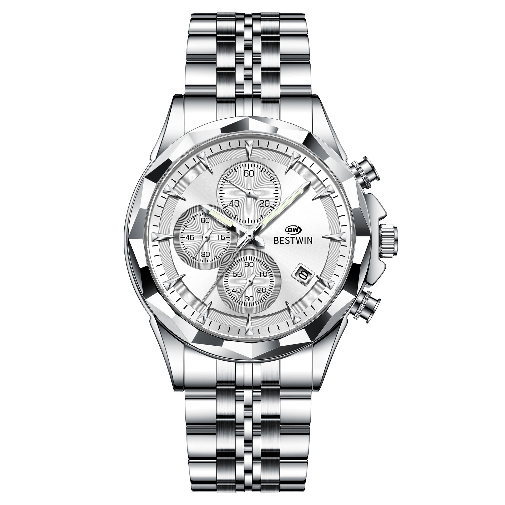Golden Heir men's luminous six-hand personalized watch with stylish design and eye-catching details, showcasing a sleek watch face.