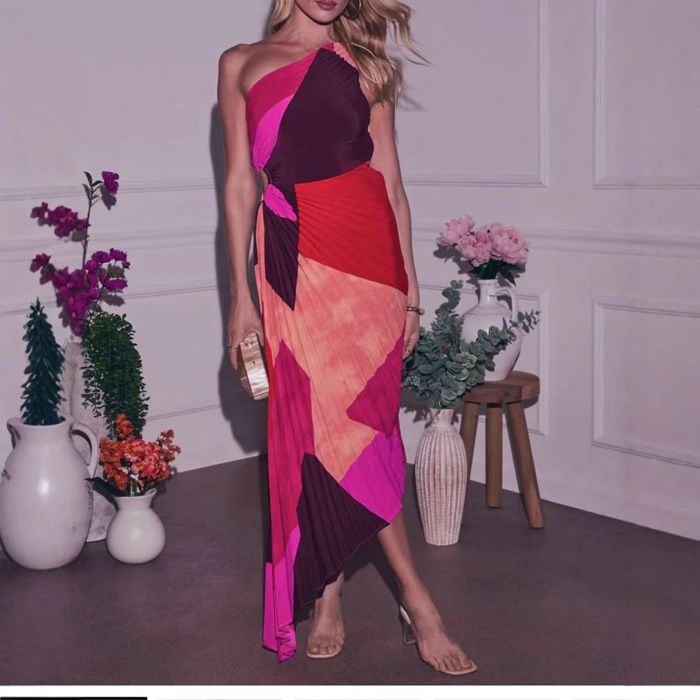 Golden Heir off-shoulder printed women's dress with ruched detail, featuring a sexy, fitted design for stylish occasions.