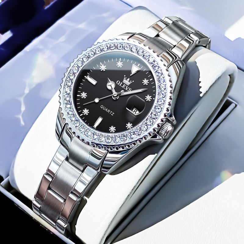 Golden Heir stylish women's quartz watch with a sleek silver band and round dial, perfect for business attire.