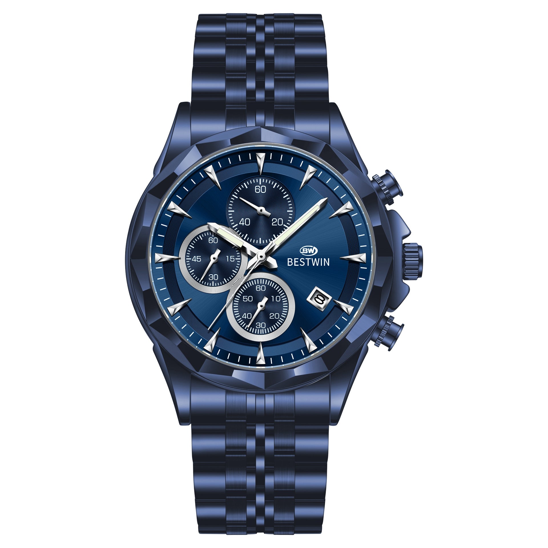 Golden Heir men's luminous six-hand personalized watch with stylish design and eye-catching details, showcasing the watch face and band.