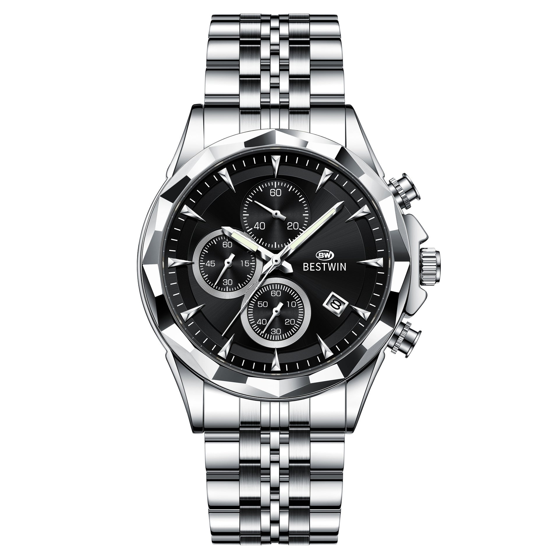 Golden Heir men's luminous six-hand personalized watch with a stylish design and eye-catching dial, showcasing its unique features.