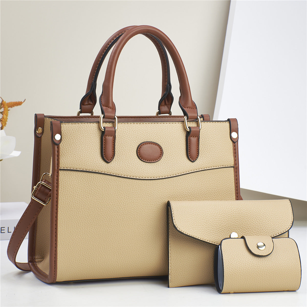 Golden Heir stylish three-piece shoulder bag set for women, including mother-and-child bags in coordinated designs and colors.