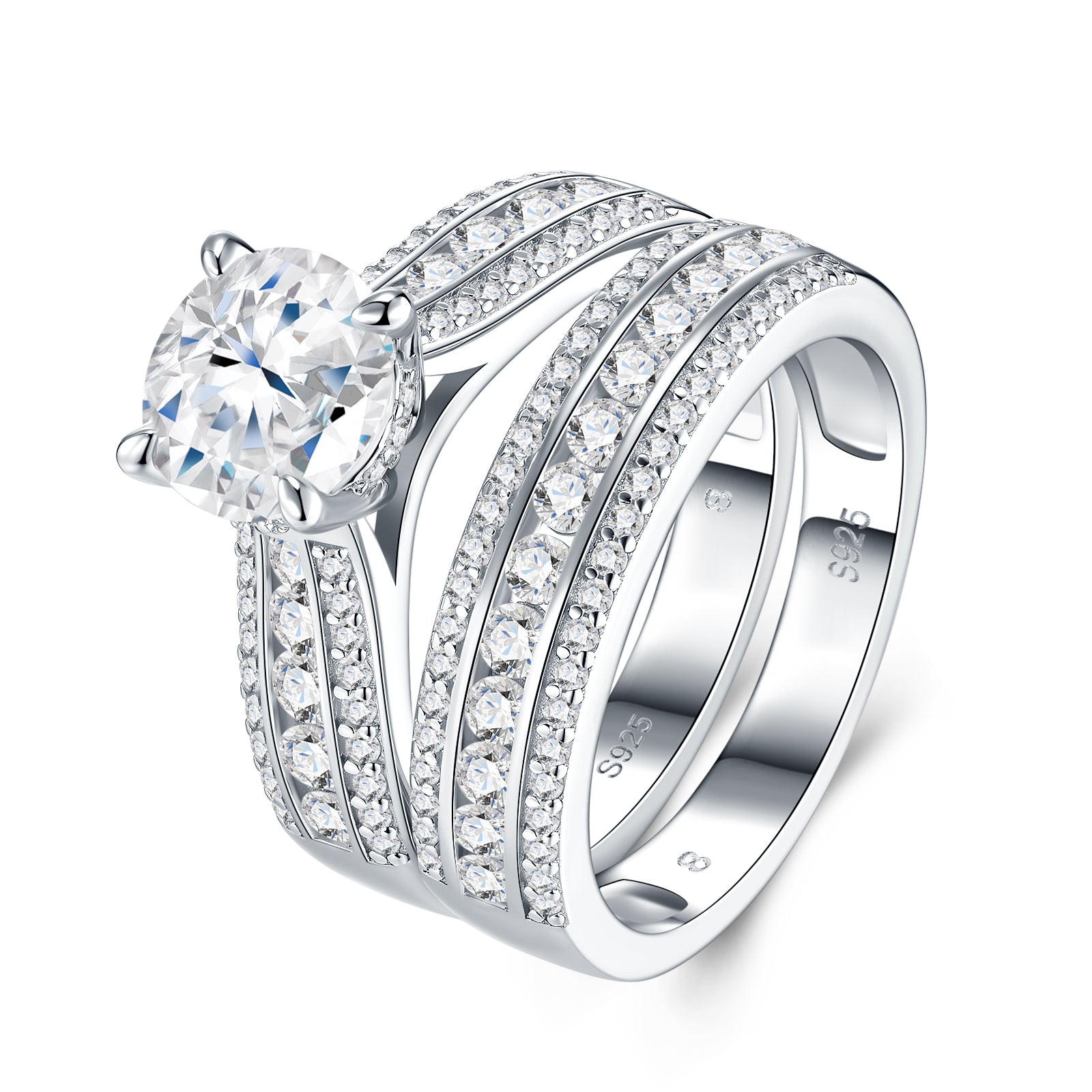 Silver jewelry ring set with two Morganite stones, minimalist design, made of S925 silver with platinum electroplating.