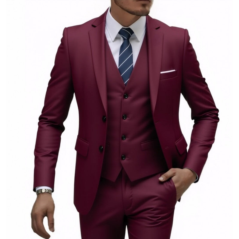 Golden Heir three-piece men's wedding best man suit with tailored blazer, dress shirt, and matching trousers for formal occasions.