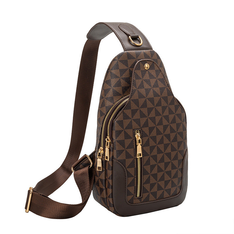 Golden Heir men's retro crossbody bag with large capacity, portable chest bag in brown leather with adjustable strap.