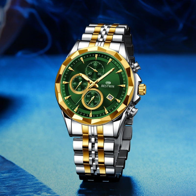 Golden Heir men's luminous six-hand personalized watch with a stylish dial, featuring eye-catching design and detailed time display.