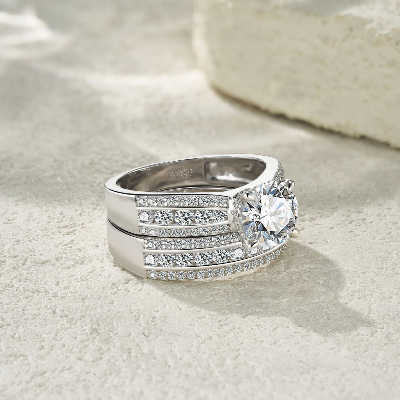 Golden Heir 2-carat silver jewelry ring set with minimalist design, featuring top-quality Morganite stones and S925 silver with platinum plating.