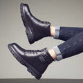 Golden Heir men's mid to high-top Korean style boots with leather and decorative stitching on a neutral background.