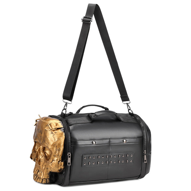 Golden Heir three-dimensional cool skull crossbody bag for travel, featuring trendy design and compact, portable style.
