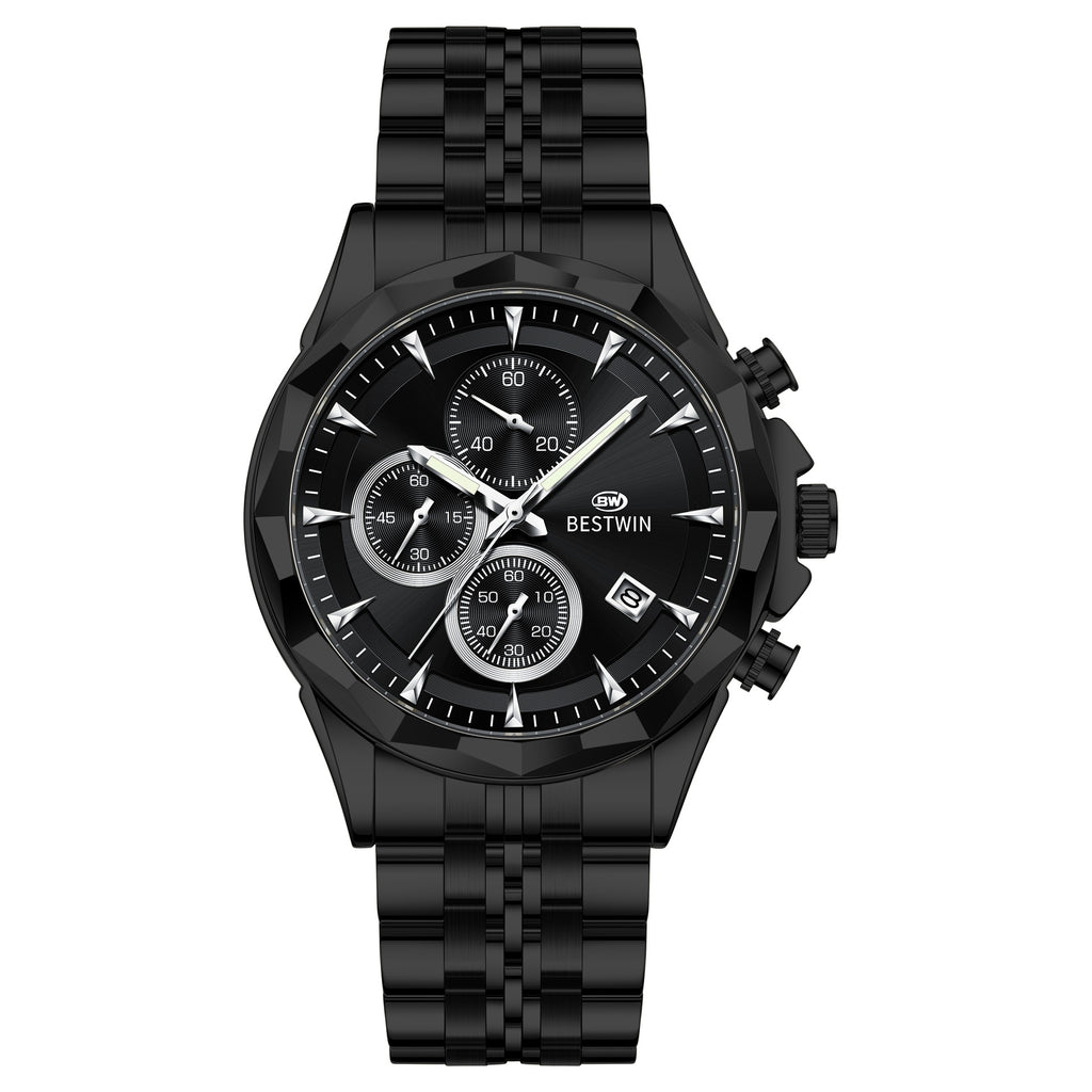 Golden Heir men's luminous six-hand personalized watch with a stylish design and eye-catching dial, showcasing a sophisticated timepiece.