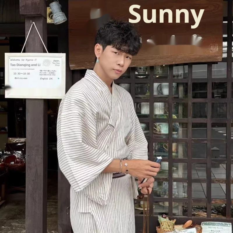 Men's traditional Japanese kimono bath robe by Golden Heir, featuring elegant fabric and classic design for formal wear.