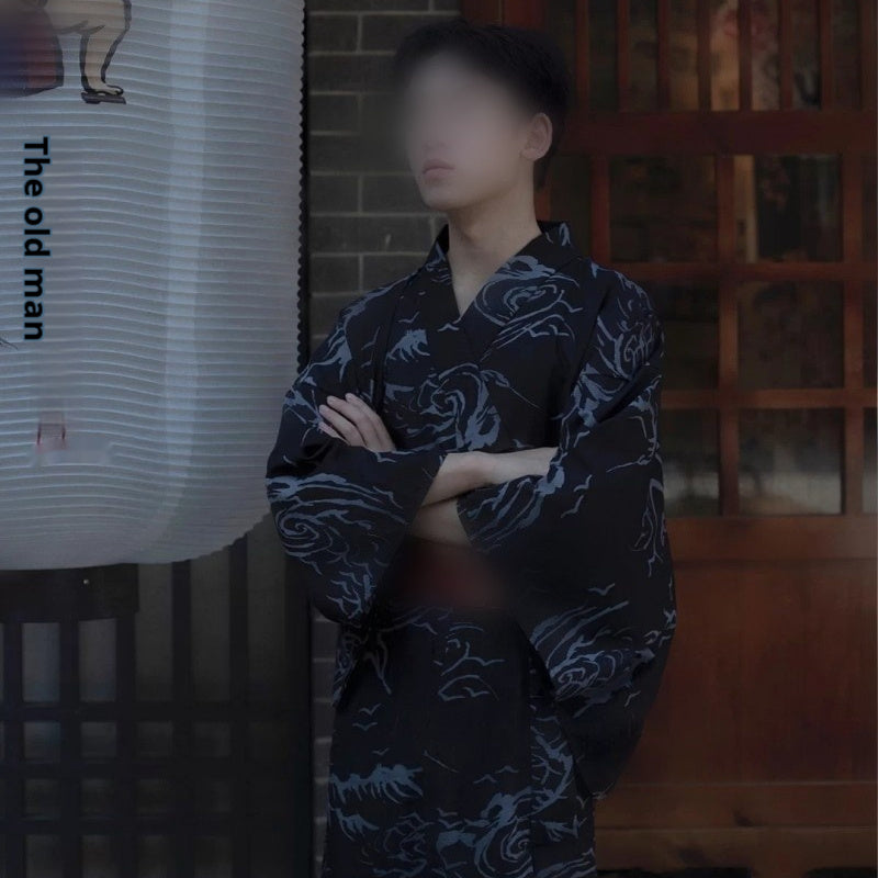 Men's traditional Japanese kimono bath robe by Golden Heir, featuring elegant fabric and classic design for formal wear.