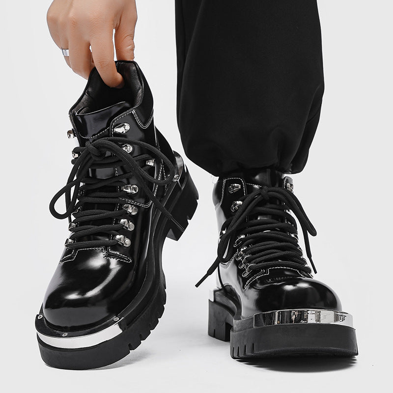 Golden Heir men's chunky-soled Dr Martens boots showing sturdy leather construction and thick rubber soles.