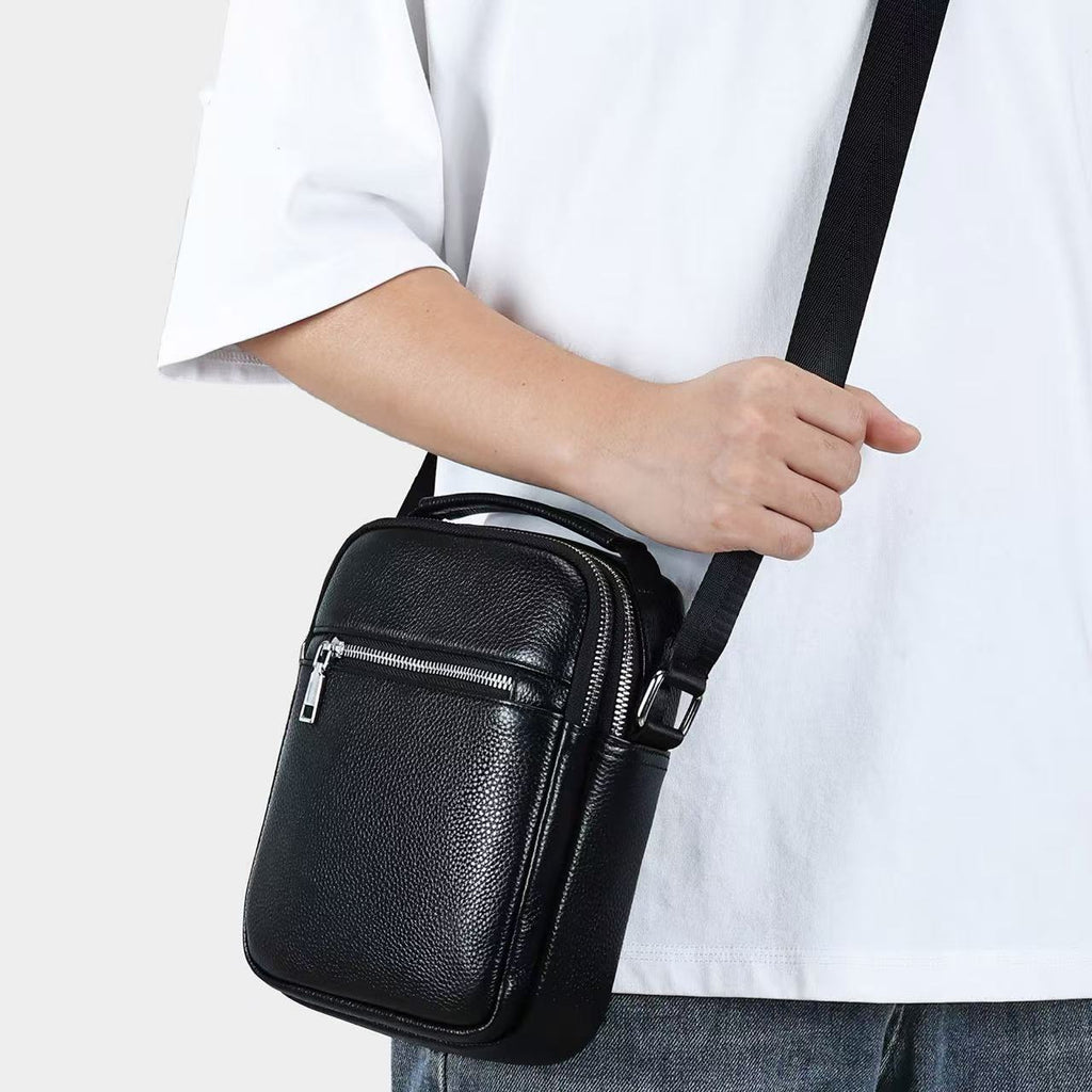 Men's first layer cowhide crossbody bag from Golden Heir featuring durable leather and adjustable strap for everyday use.