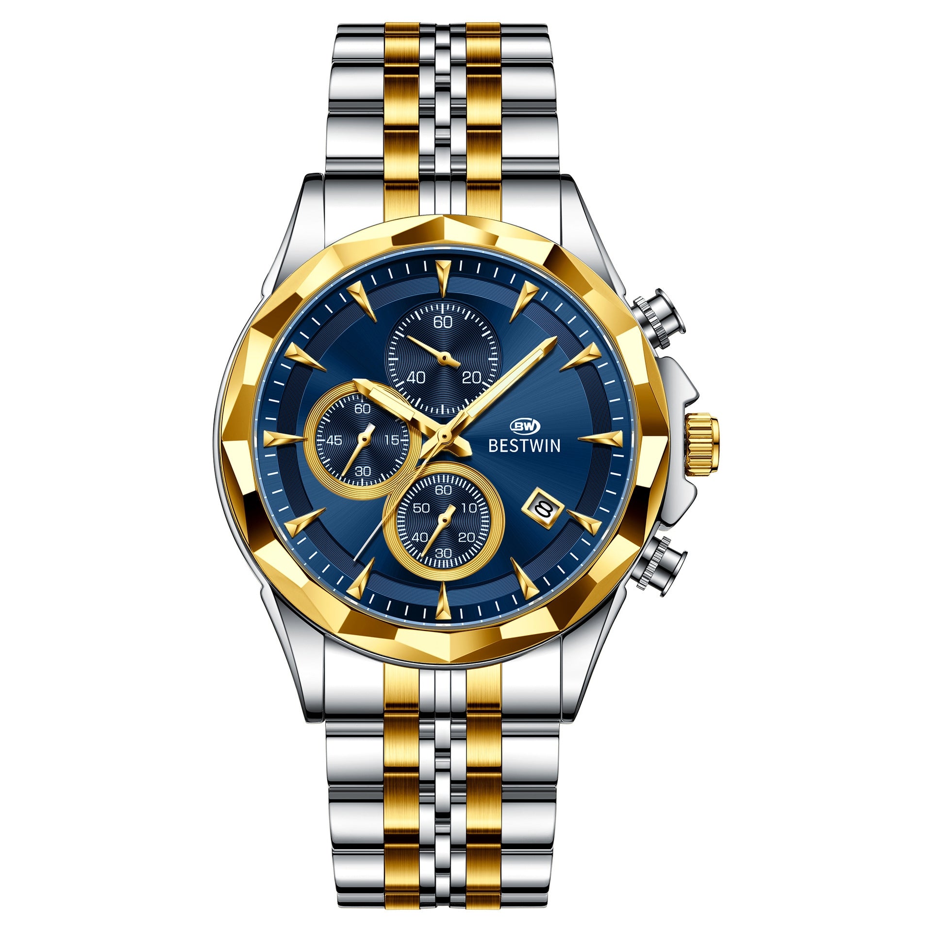 Golden Heir men's luminous six-hand personalized watch with stylish design, showcasing a sleek face and eye-catching features.