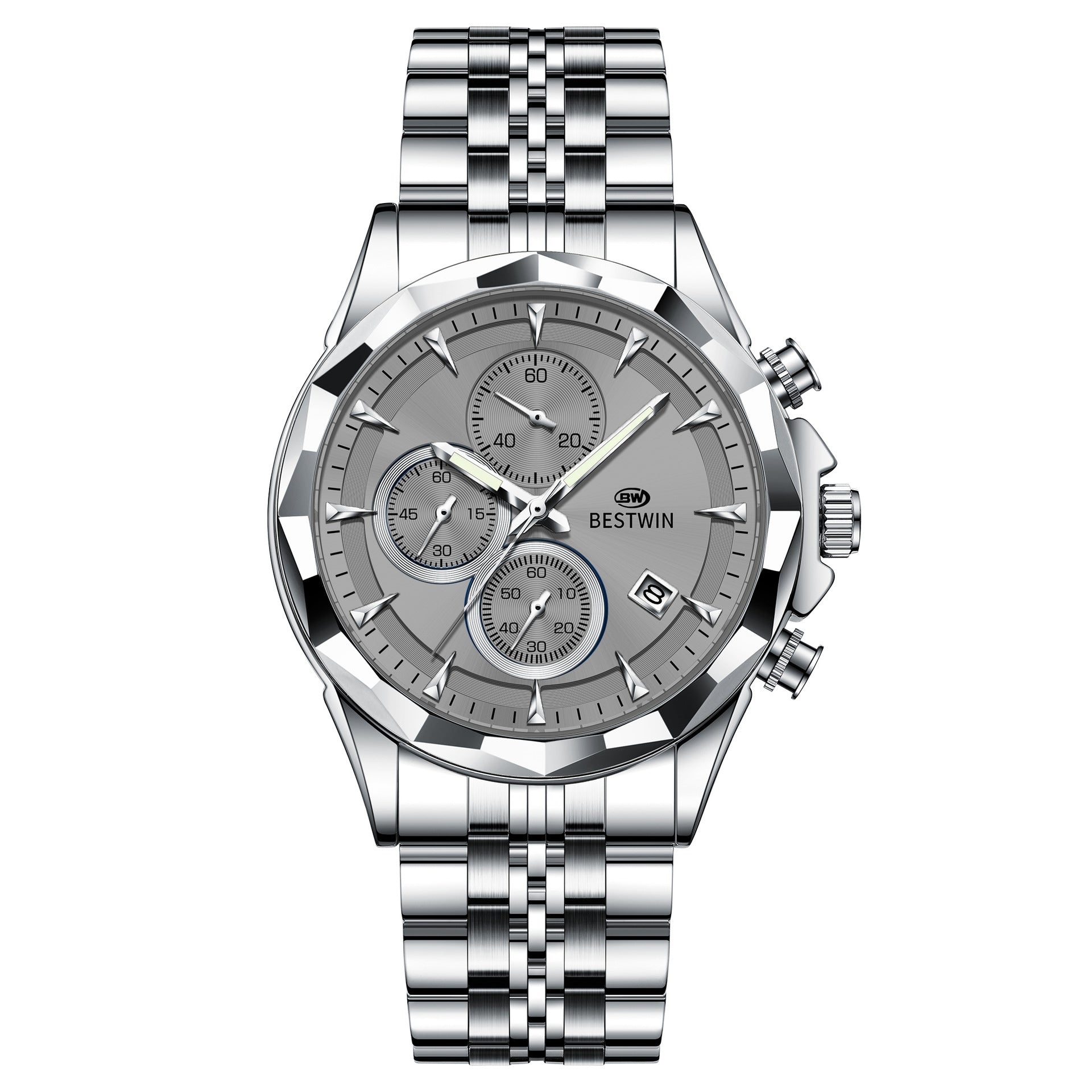 Golden Heir men's luminous six-hand personalized watch with stylish design, featuring a detailed dial and eye-catching appearance.