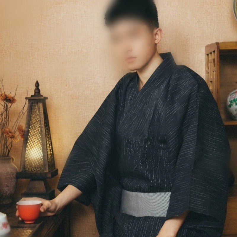 Golden Heir men's traditional Japanese kimono bath robe with intricate patterns, lightweight fabric, and a relaxed fit for comfort.