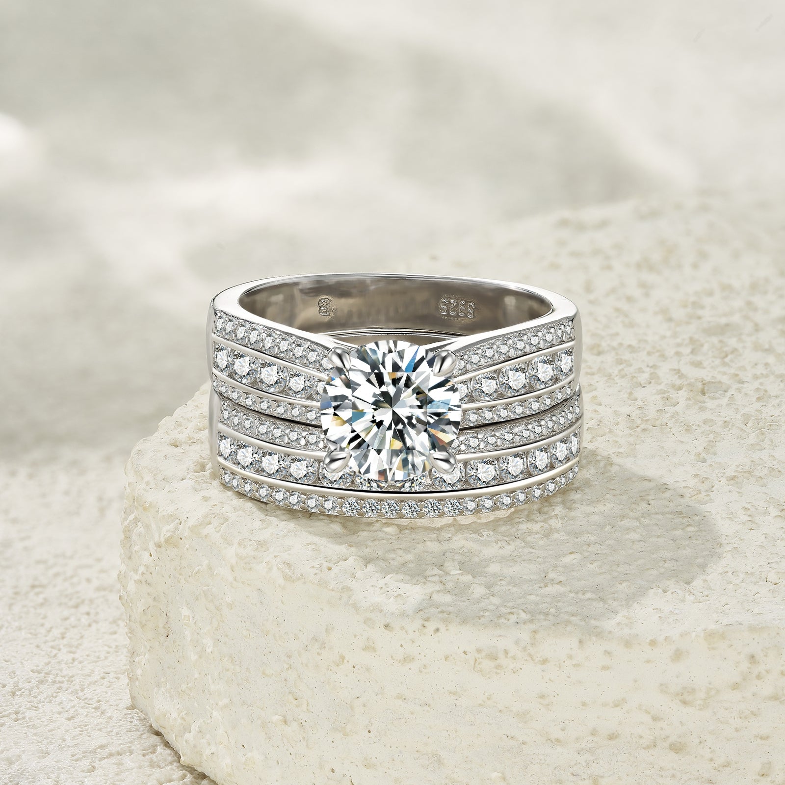 Golden Heir 2-carat silver jewelry set featuring minimalist fashion rings with top-quality Morganite stones and platinum electroplating