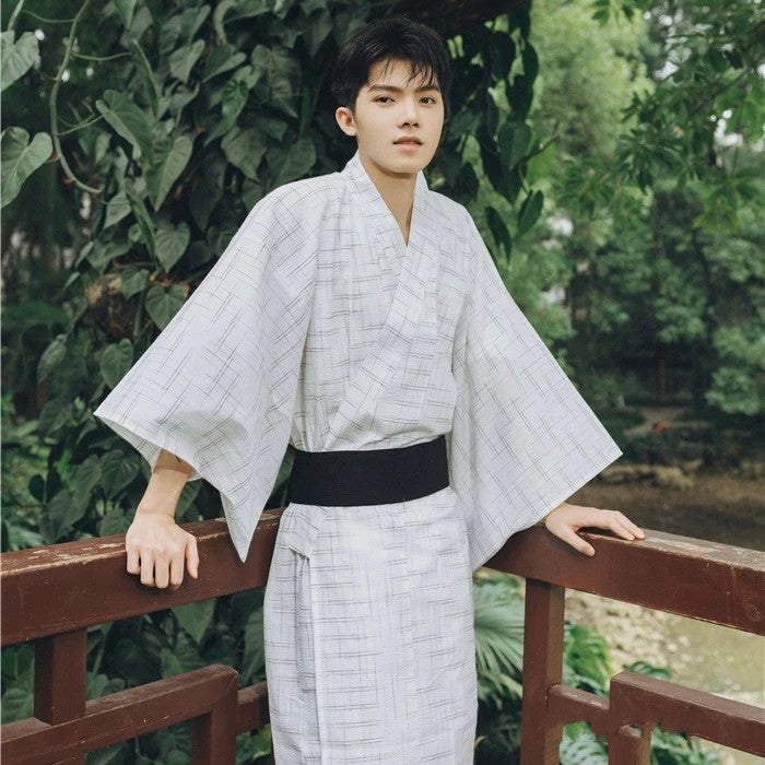 Golden Heir men's traditional Japanese kimono bath robe with a soft fabric and intricate pattern, suitable for formal loungewear.