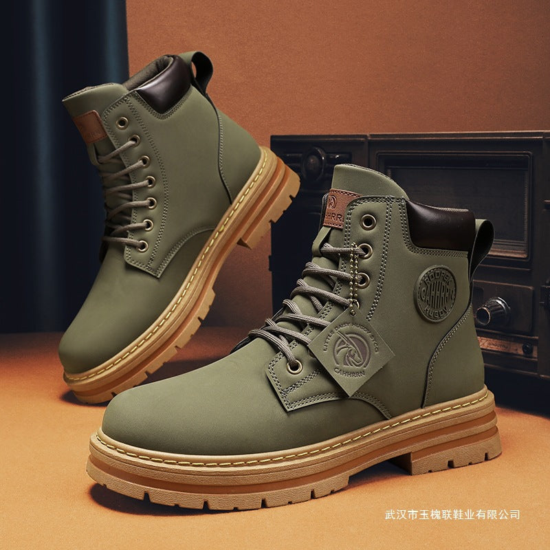 Golden Heir men's casual British-style Martens boots with leather upper and rugged sole, shown in a side view.