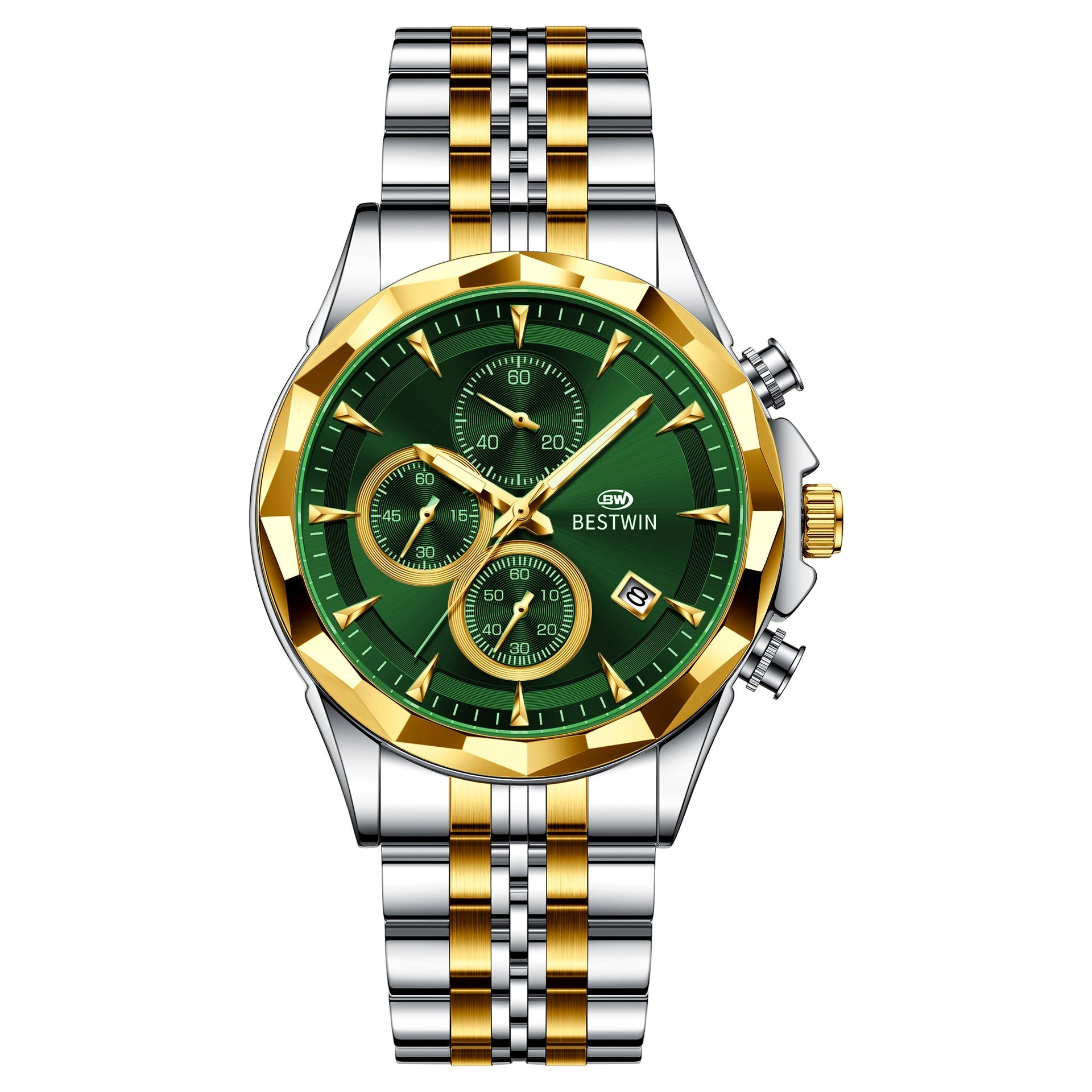 Golden Heir men's luminous six-hand personalized watch with stylish design, featuring a sleek dial and eye-catching details.
