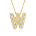 Golden Heir Bubble Letter W pendant necklace with S925 silver and gold plating, featuring top-quality moissanite gemstones, elegant jewelry.