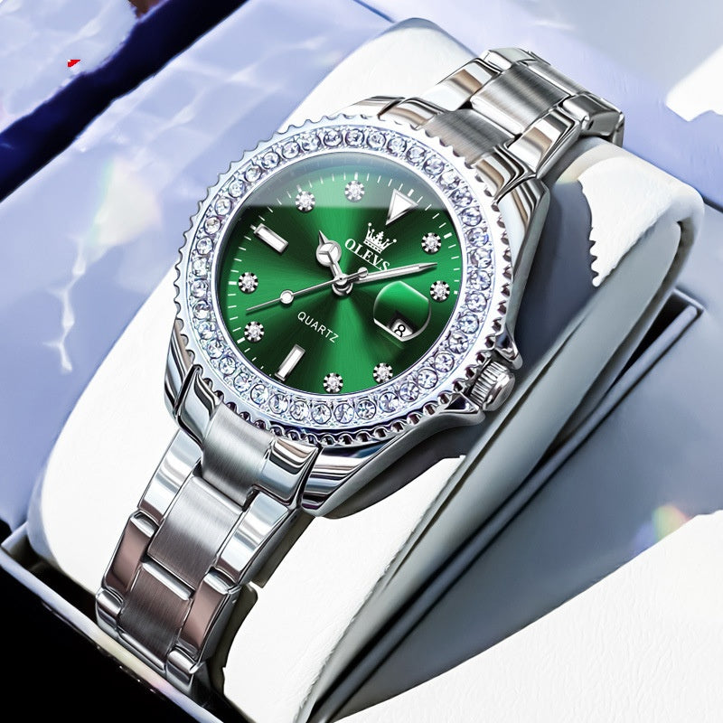 Golden Heir stylish women's quartz business watch with a sleek design and metallic strap, displayed on a white background.