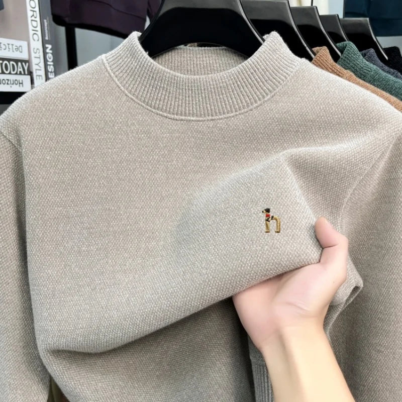 Golden Heir men's long sleeve crewneck top in a stylish golden color, shown on a model with a relaxed fit and soft fabric.