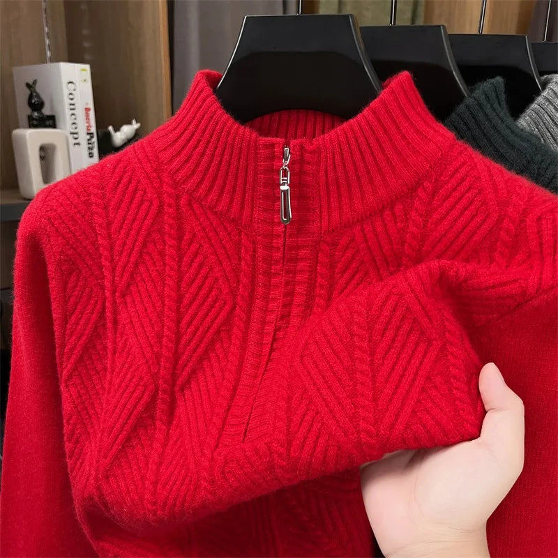 Golden Heir thickened wool crewneck sweater, long sleeve top in warm golden color, soft and cozy knit fabric.