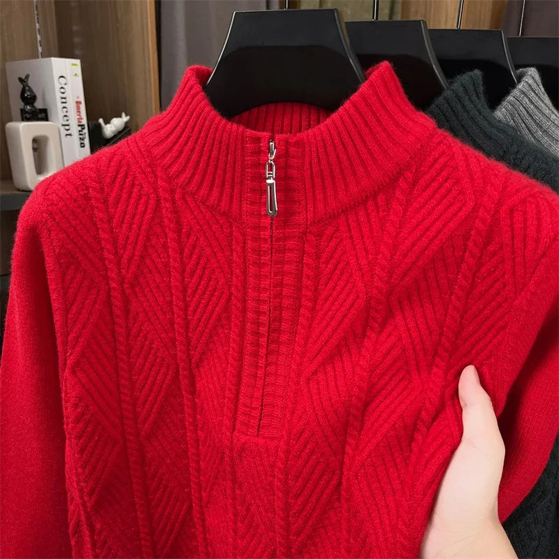 Golden Heir thickened wool crewneck sweater, long sleeve top in warm golden color with a cozy, textured knit fabric.