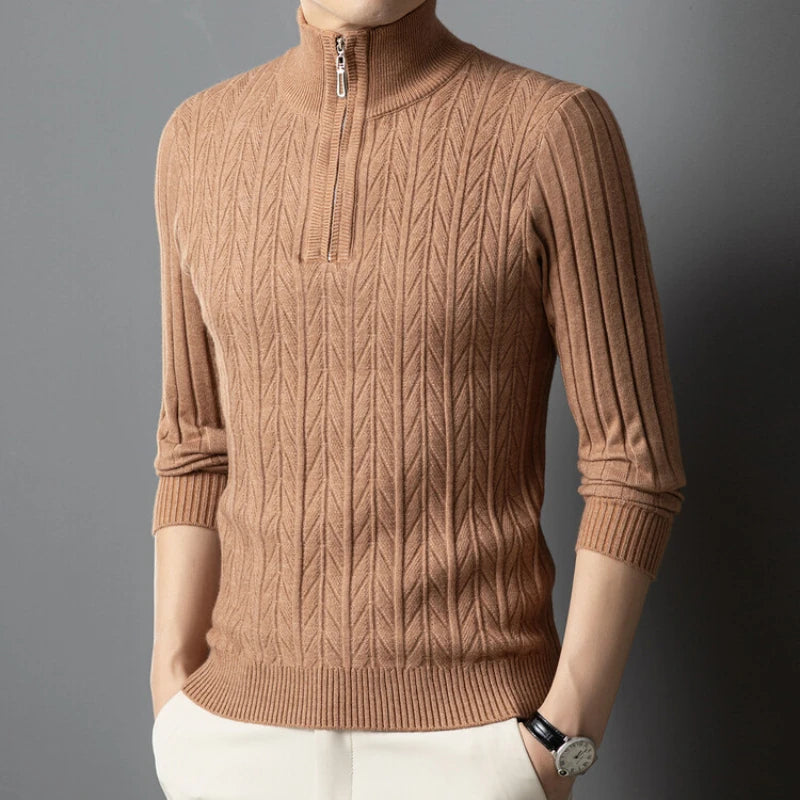 Golden Heir men's semi-high neck long sleeve top, stylish and comfortable long sleeve shirt in a neutral color.