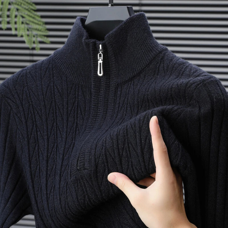 Golden Heir men's semi-high neck long sleeve top, stylish and fitted, shown in a close-up image highlighting the collar and fabric details.