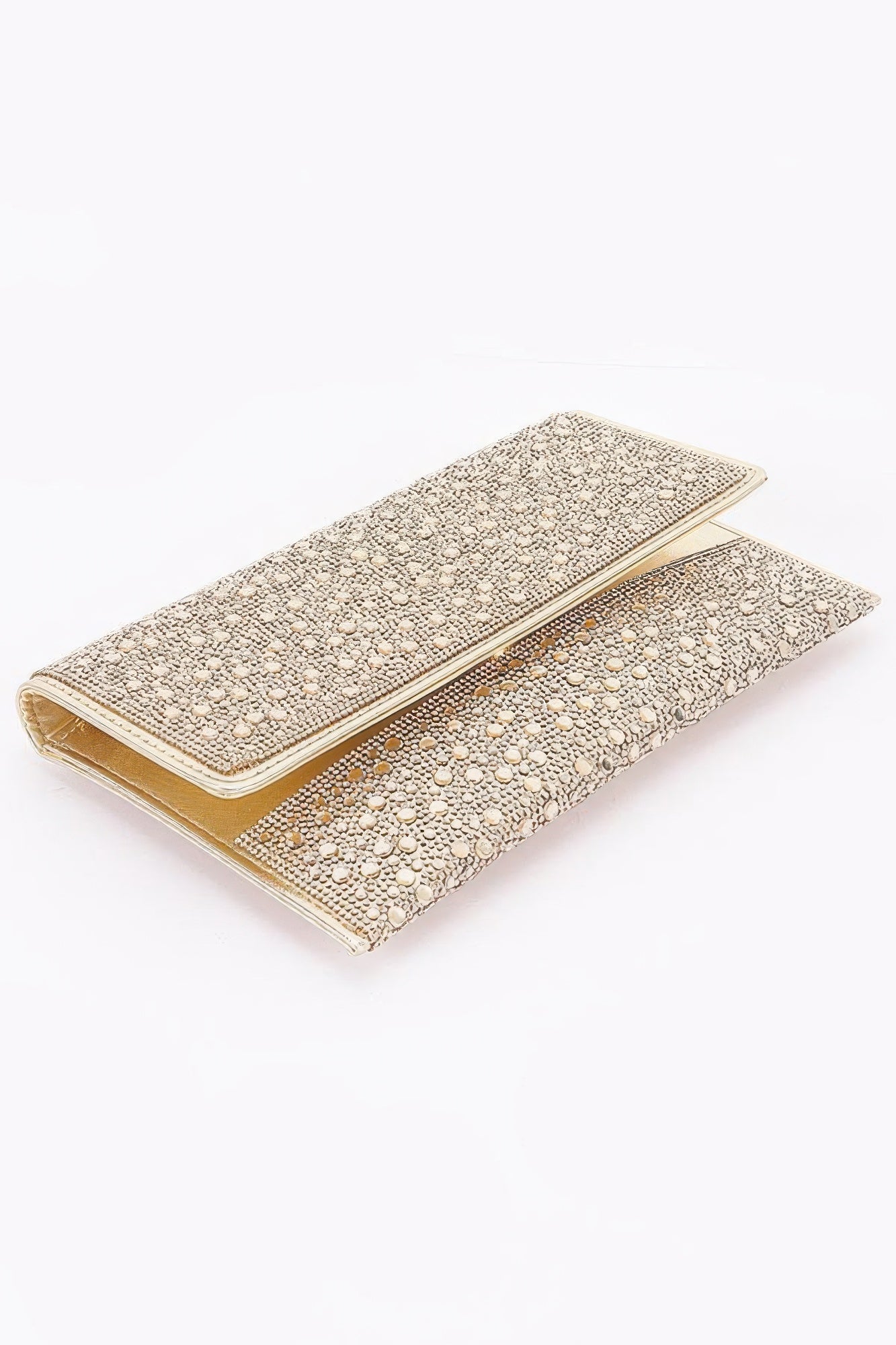 Golden Heir rhinestone envelope evening clutch bag with sparkling embellishments, elegant for formal occasions.