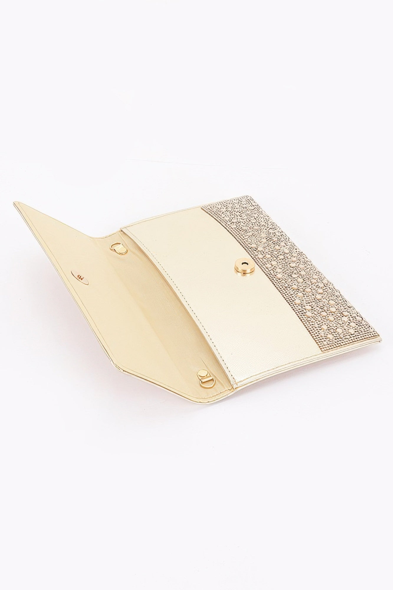 Golden Heir Rhinestone Envelope Evening Clutch with sparkling embellishments, compact bag for formal events and stylish evenings.