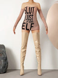 Golden Heir pointed-toe over-the-knee boots with stiletto heels, slim fit design, and sleek black leather appearance.