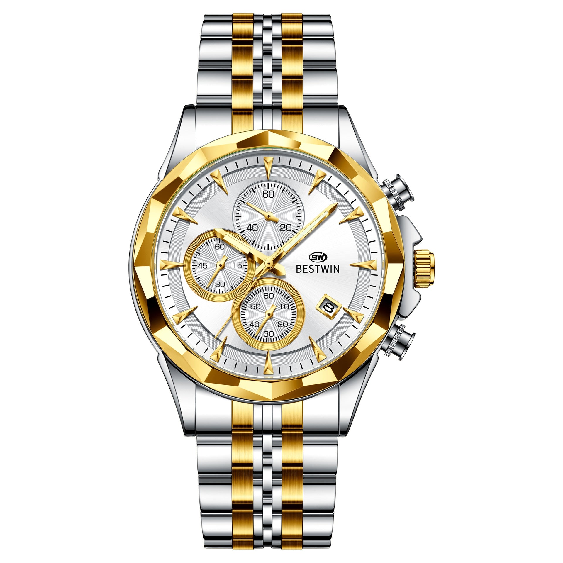 Golden Heir men's luminous six-hand personalized watch with a stylish design, featuring a detailed dial and eye-catching appearance.