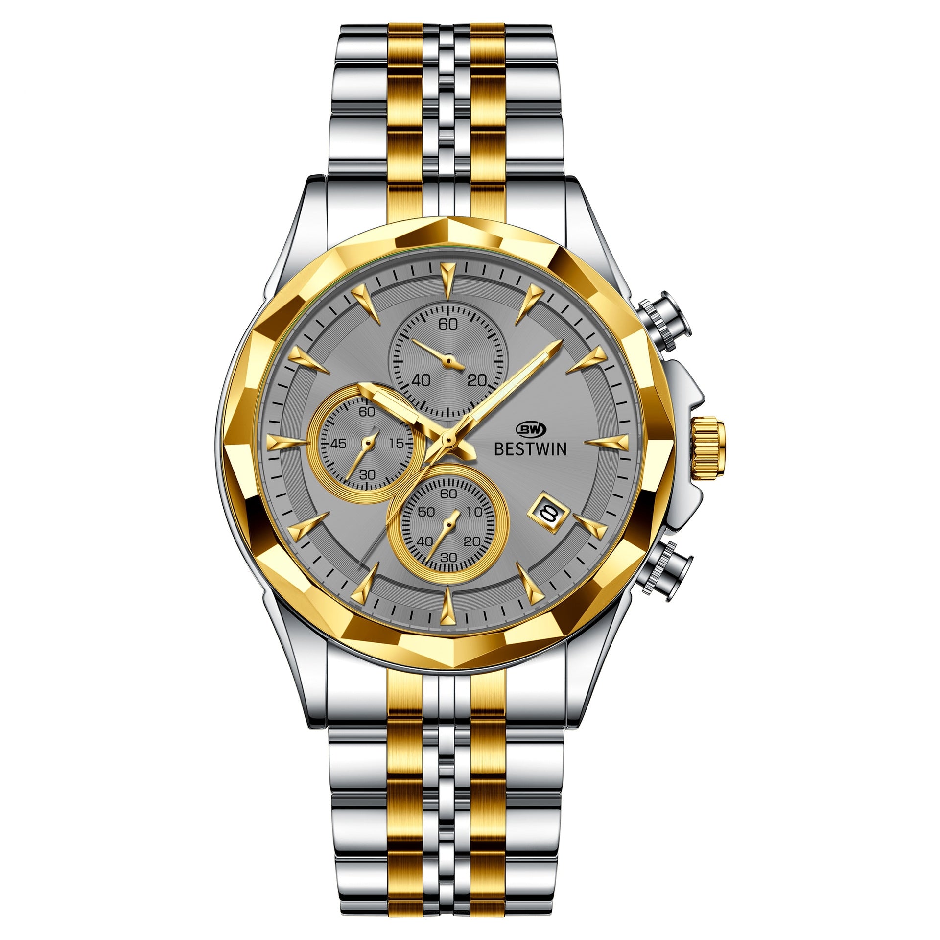 Golden Heir men's luminous six-hand personalized watch with stylish design, featuring a sleek dial and eye-catching details.