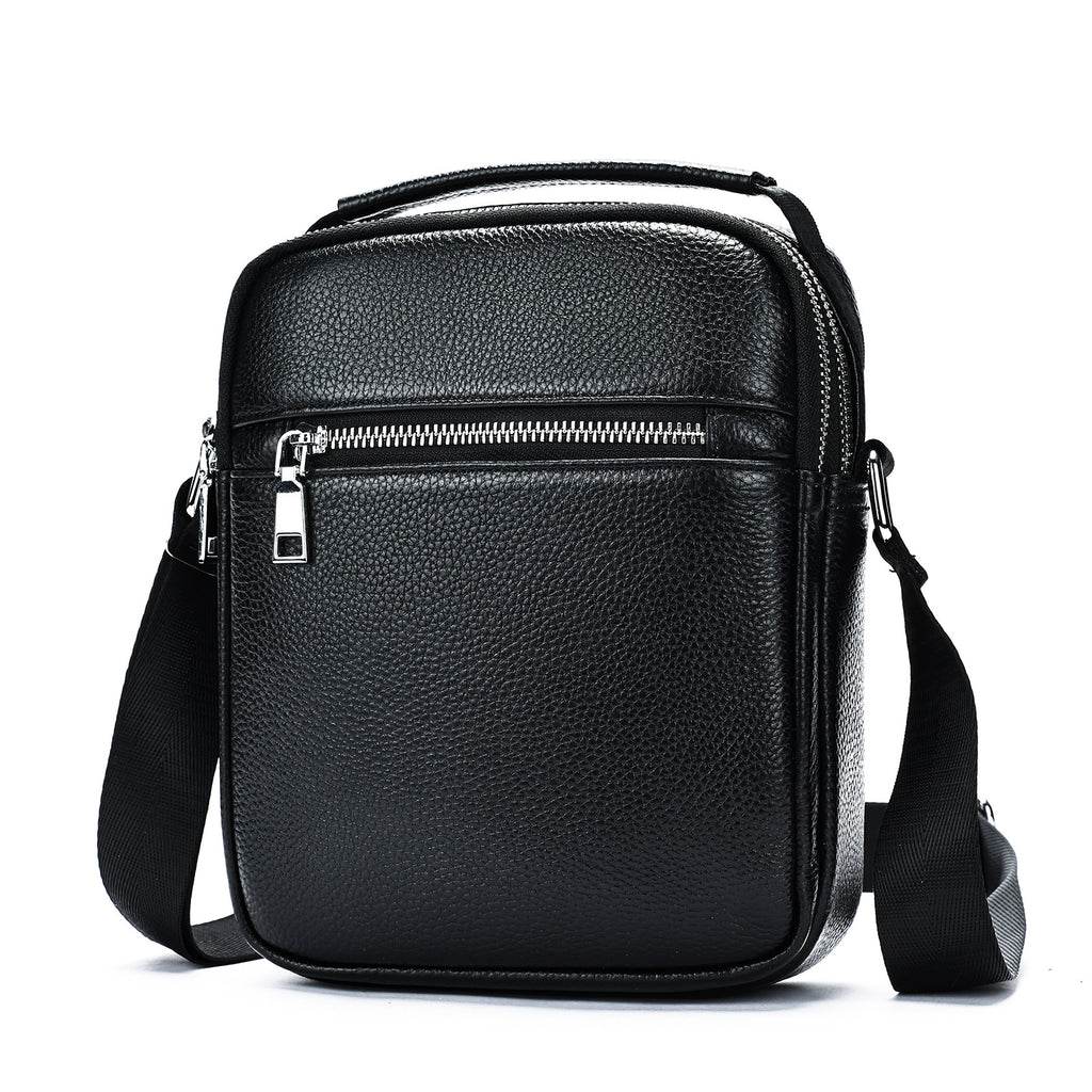 Golden Heir men's cowhide crossbody bag with adjustable strap and multiple compartments, showcasing durable leather and stylish design.