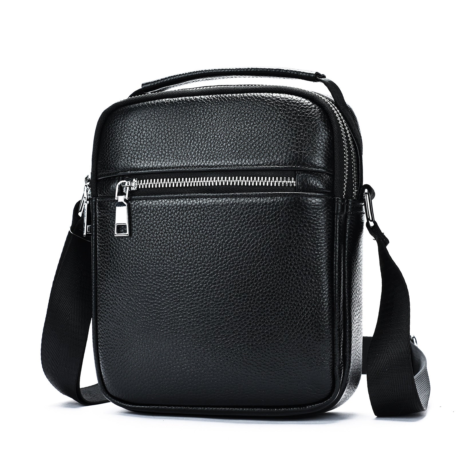 Golden Heir men's cowhide crossbody bag with adjustable strap and multiple compartments, showcasing durable leather and stylish design.