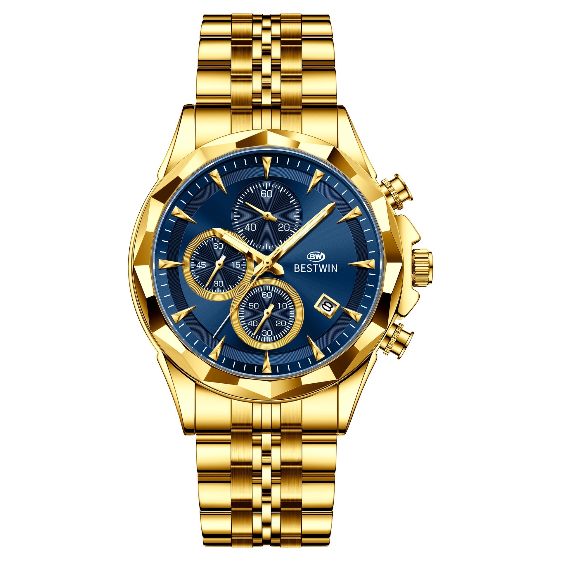 Golden Heir men's luminous six-hand personalized watch with stylish design, featuring a luminous dial and eye-catching details.