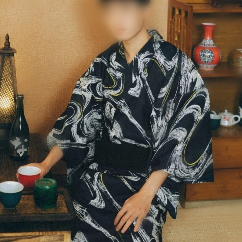 Golden Heir men's traditional Japanese kimono bath robe featuring classic design and soft fabric, ideal for comfortable traditional wear.