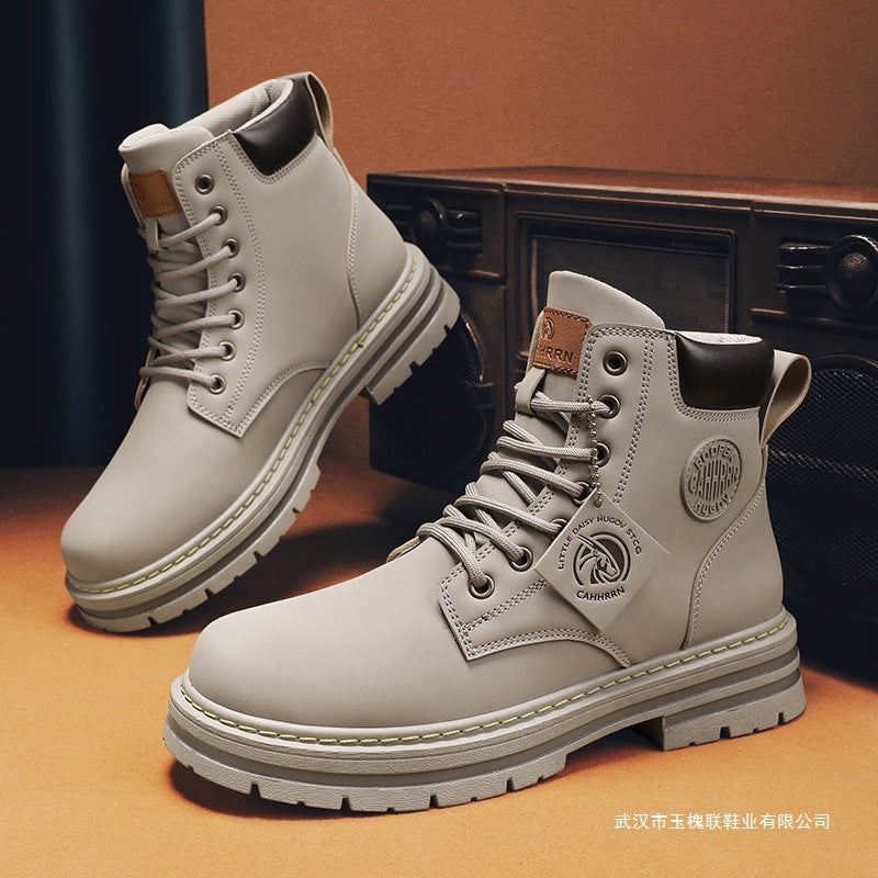 Golden Heir men's casual British-style Martens boots with leather uppers and sturdy soles, perfect for versatile everyday wear.
