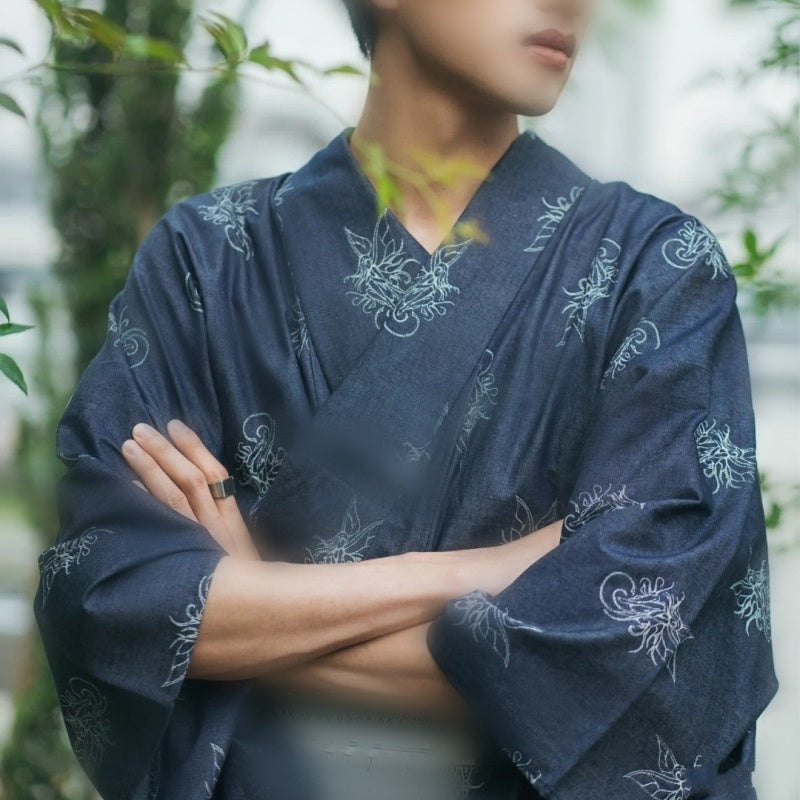 Golden Heir men's traditional Japanese kimono bath robe with elegant design, showcasing soft fabric and classic style.