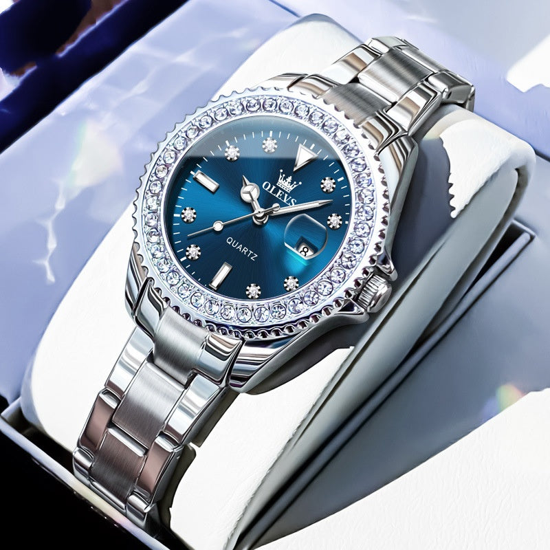 Golden Heir stylish women's quartz business watch with a sleek silver dial and stainless steel band.