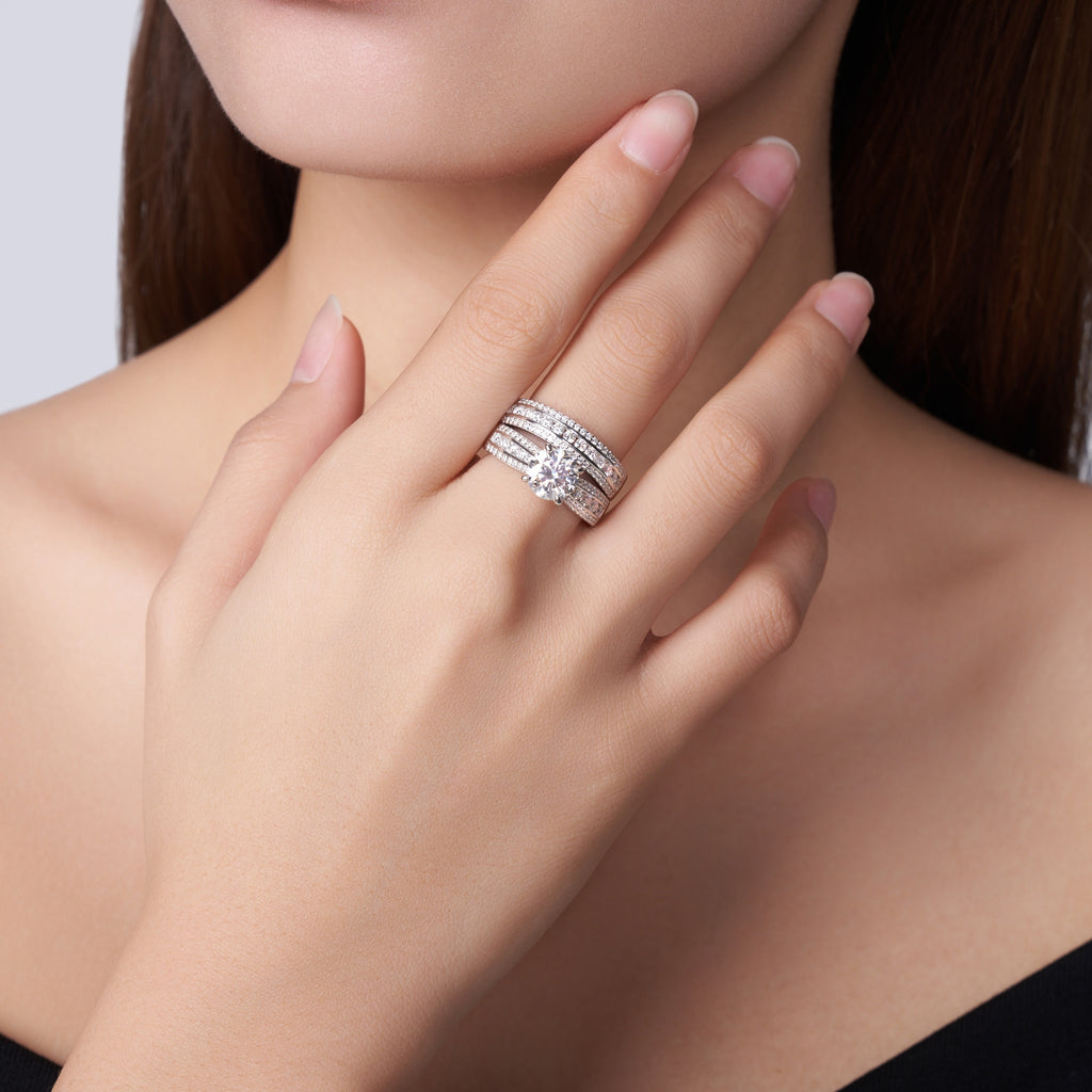 Golden Heir 2-carat silver jewelry ring set with minimalist design, featuring top-quality Morganite stones and S925 silver with platinum plating.