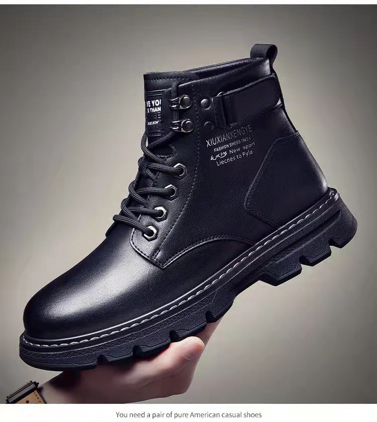Golden Heir men's mid- to high-top Korean style boots with leather upper, featuring traditional design and modern footwear elements.