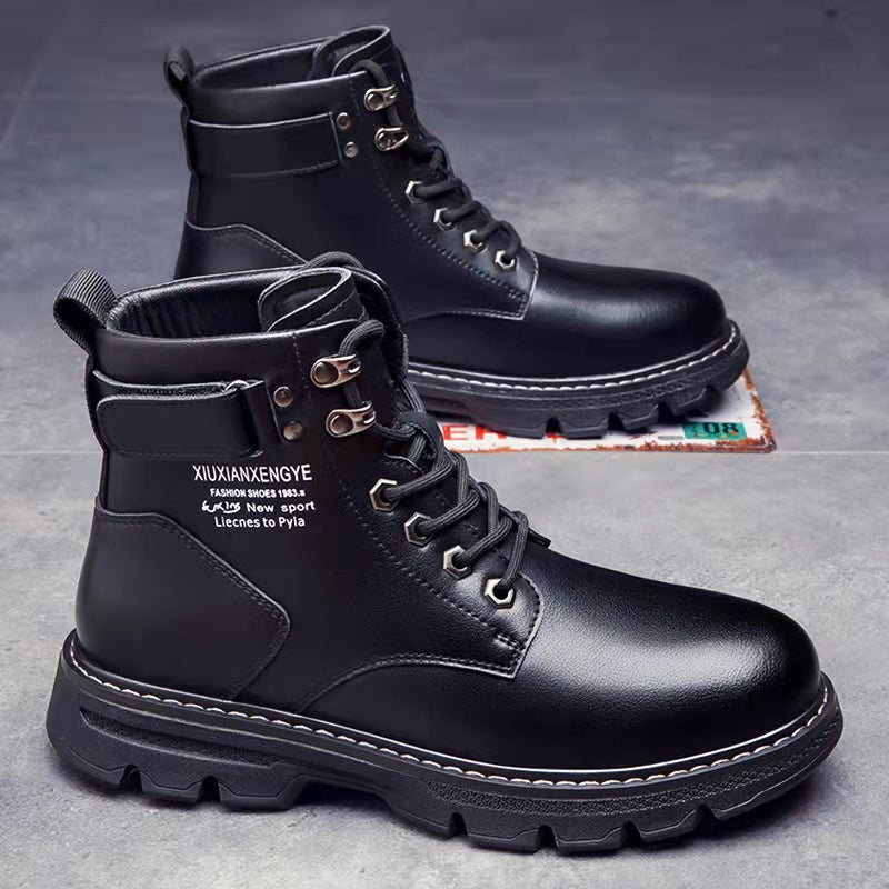 Golden Heir men's mid to high-top Korean style boots, showcasing black leather and traditional design details.
