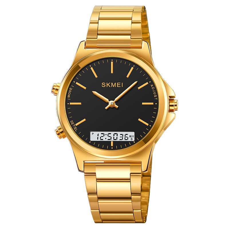 Golden Heir men's business-style watch with a steel band, featuring a multi-function dial and sleek, professional design.